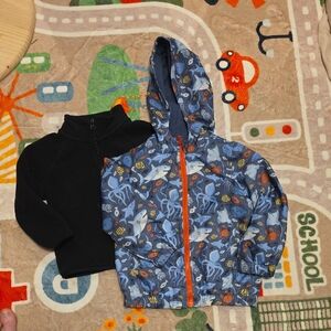 Tommy Bahama Boys Ocean Shark Print RainCoat Bkack Fleece size 2t -3t 2-3 years